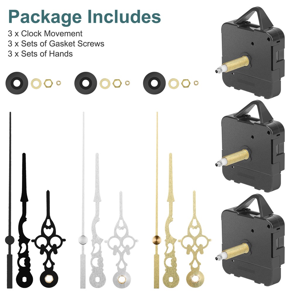 3PCS Clock Movement Replacement Kit – Silent Sweep Hands for 25-30cm Wall Clock