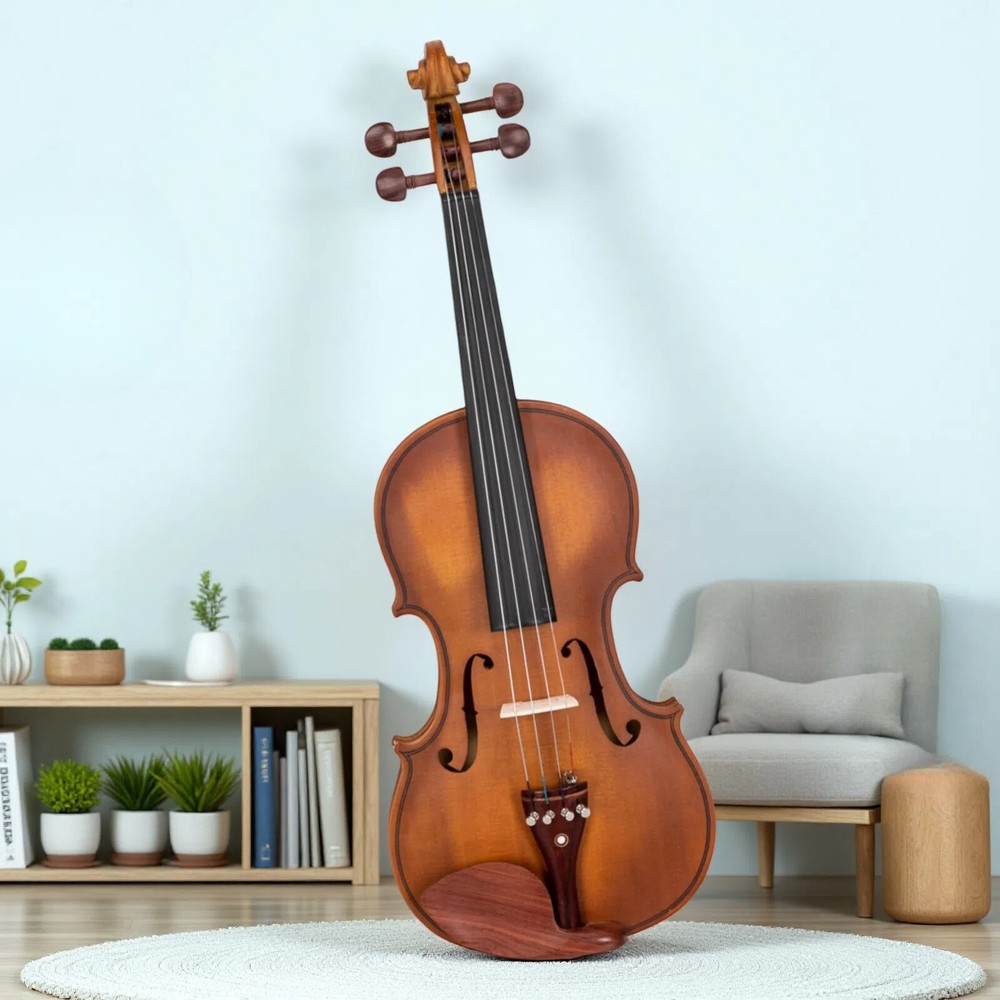 4/4 Solid Spruce Top Acoustic Beginner Violin Set - Shoulder Rest, Tuner, Matte