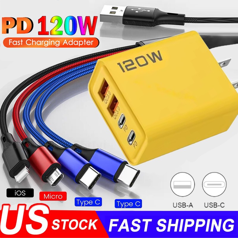 Multi Charging Cable 4 in 1 Multiple USB Fast Charger For iPhone Type C Micro