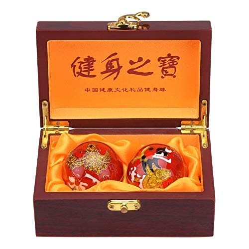 1.97'' Baoding Balls Stress Relief Hand Exercise Chiming Red Dragon & Phoenix Gi
