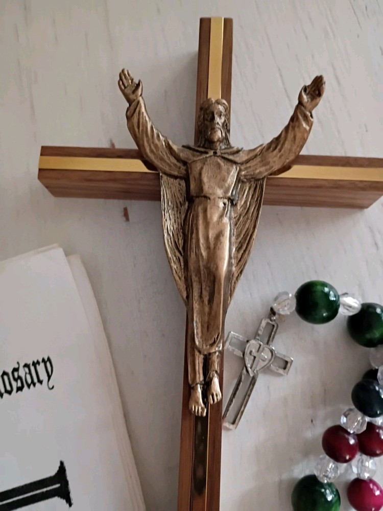 10" Walnut Cross With A LG . Beaded Rosary