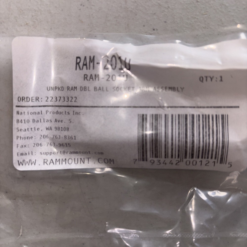 RAM-201U Ball Socket Double Arm Assembly Medium 1.5" Balls Ram Mounts