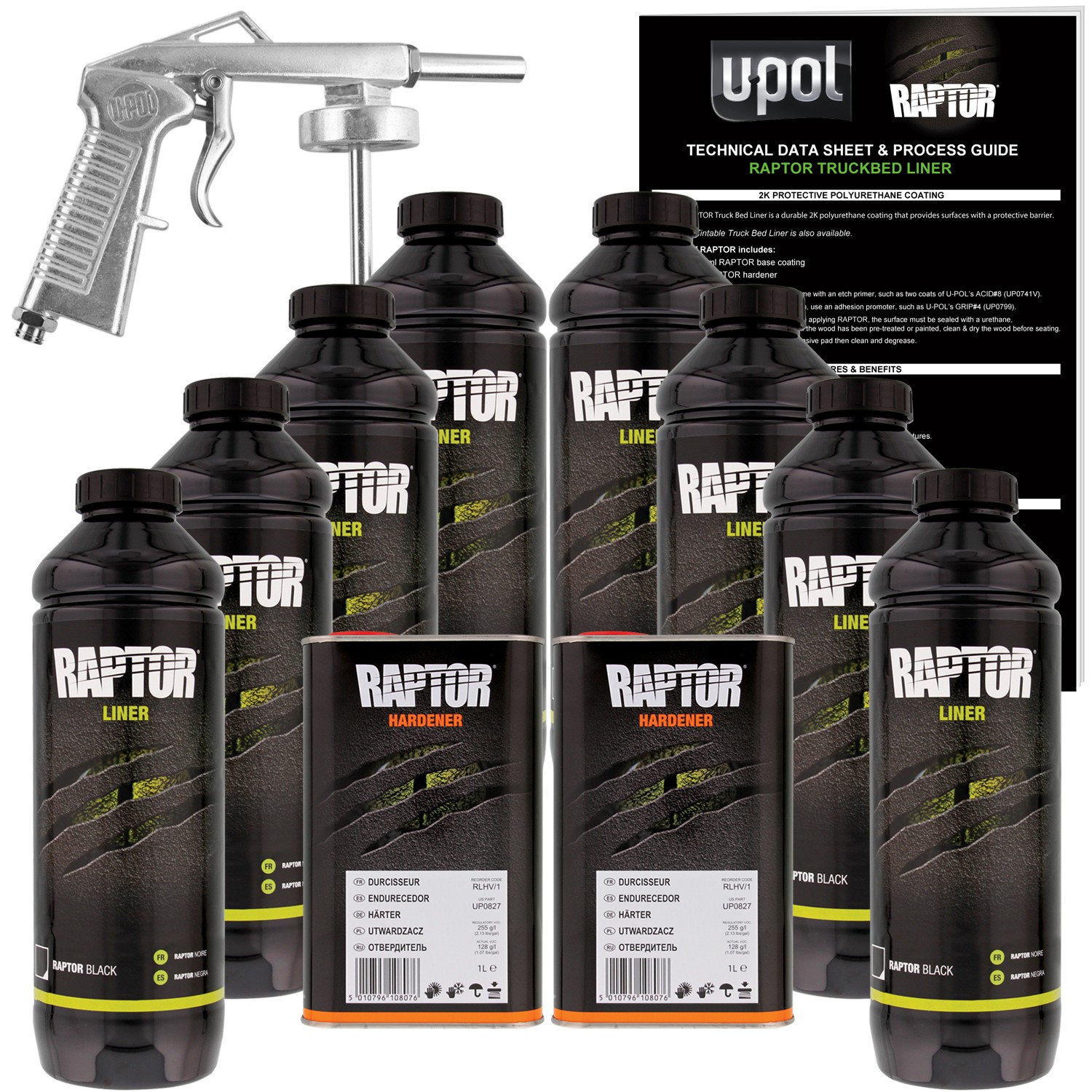 U-POL Raptor Black Urethane Spray-On Truck Bed Liner Spray Gun, 8 Quarts