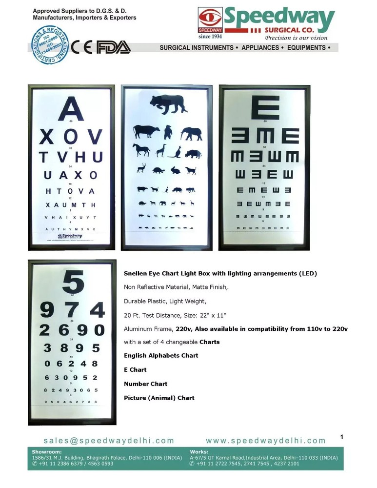 Snellen Eye Chart Light Box with lighting arrangements(LED) Vision Testing Chart