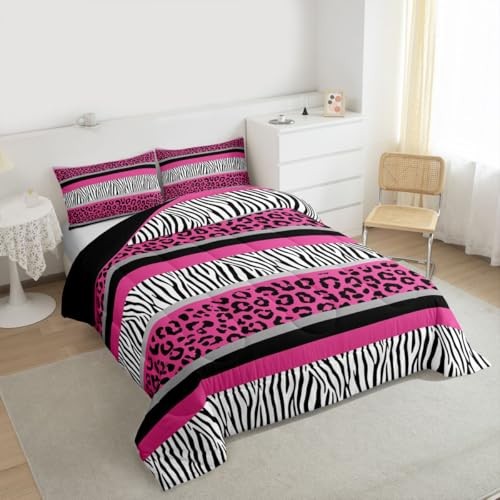 Zebra Stripes Comforter Leopard Print Comforter Set For Kids Queen Multi 1033