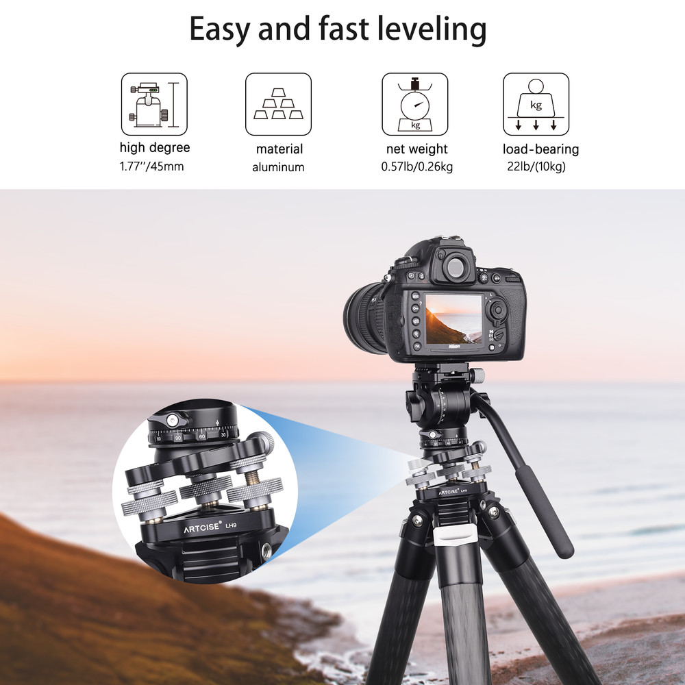 CNC Tripod Leveling Base Camera Leveler ∅70mm Adjusting Tripod Head Load 22Lbs