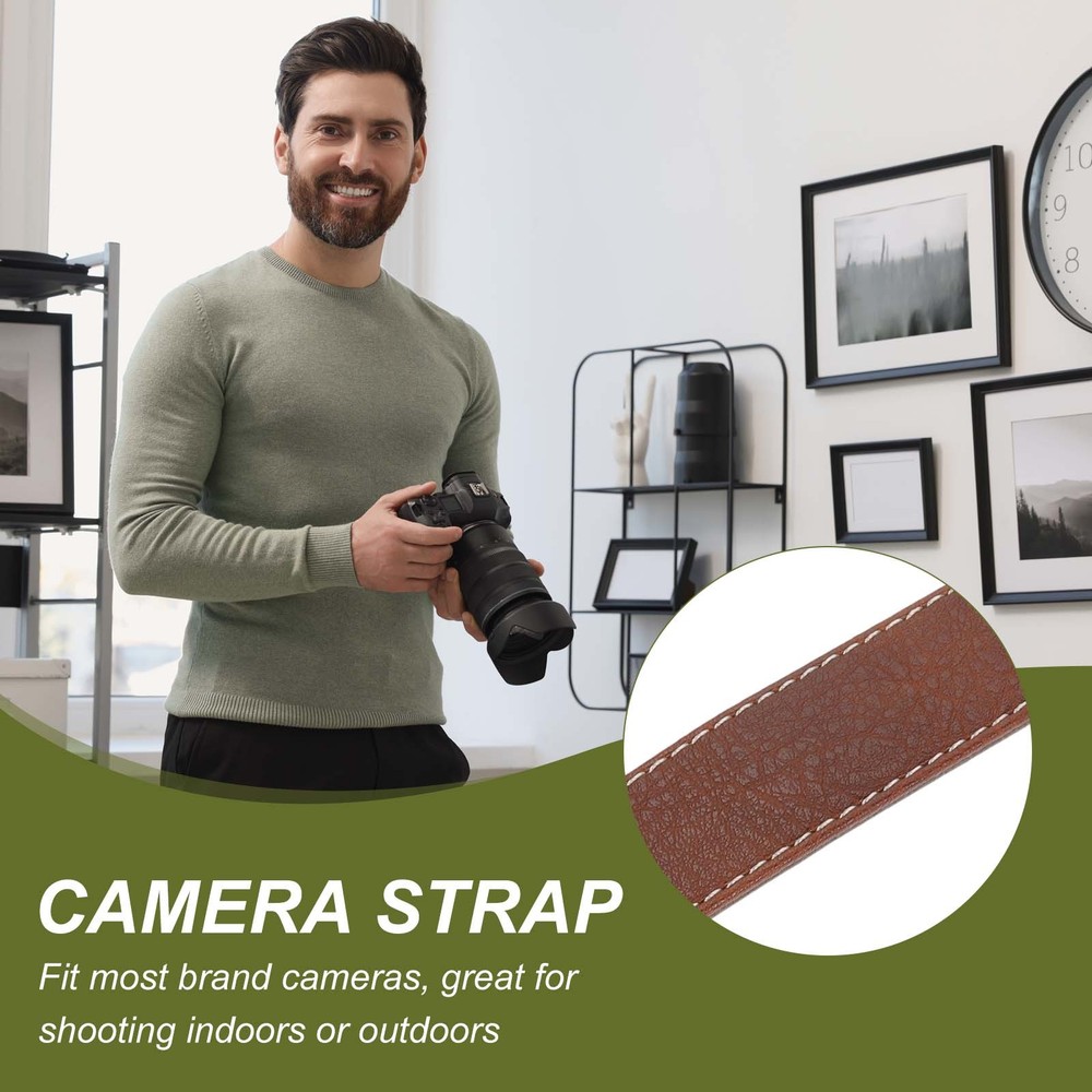 Camera Strap, PU Leather Adjustable Camera Neck Strap Brown
