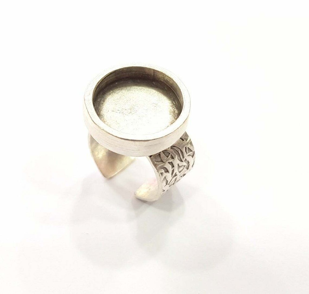 Round Blank Ring Base Bezel Setting Cabochon Adjustable Antique Silver Brass