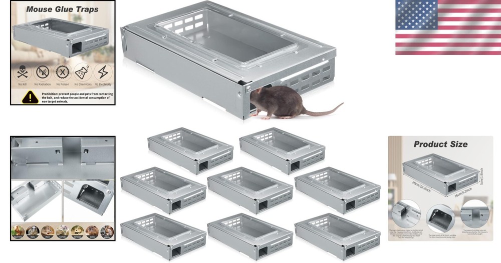 Multi Catch Mouse Trap Set - 8 Durable, Clear Top Rodent Control Traps in Silver