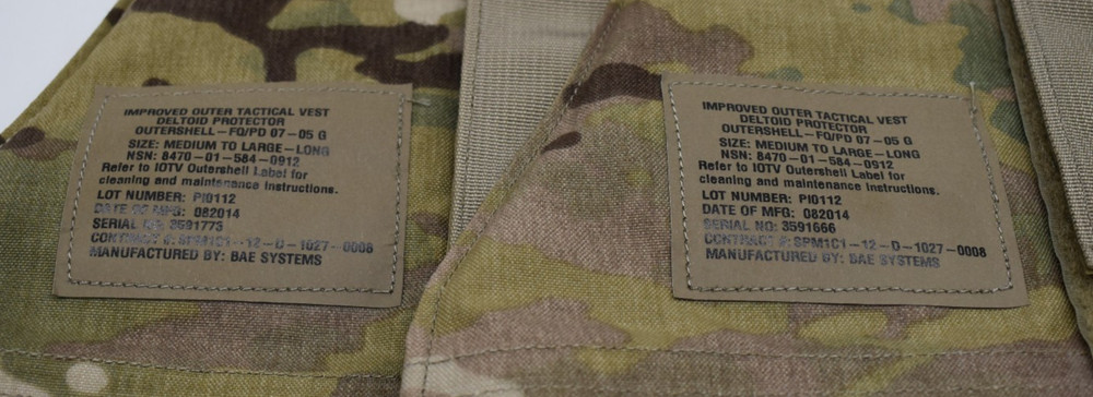 (SET) US Army Improved Outer Tactical Vest Deltoid Protector SIZE MEDIUM-LARGE