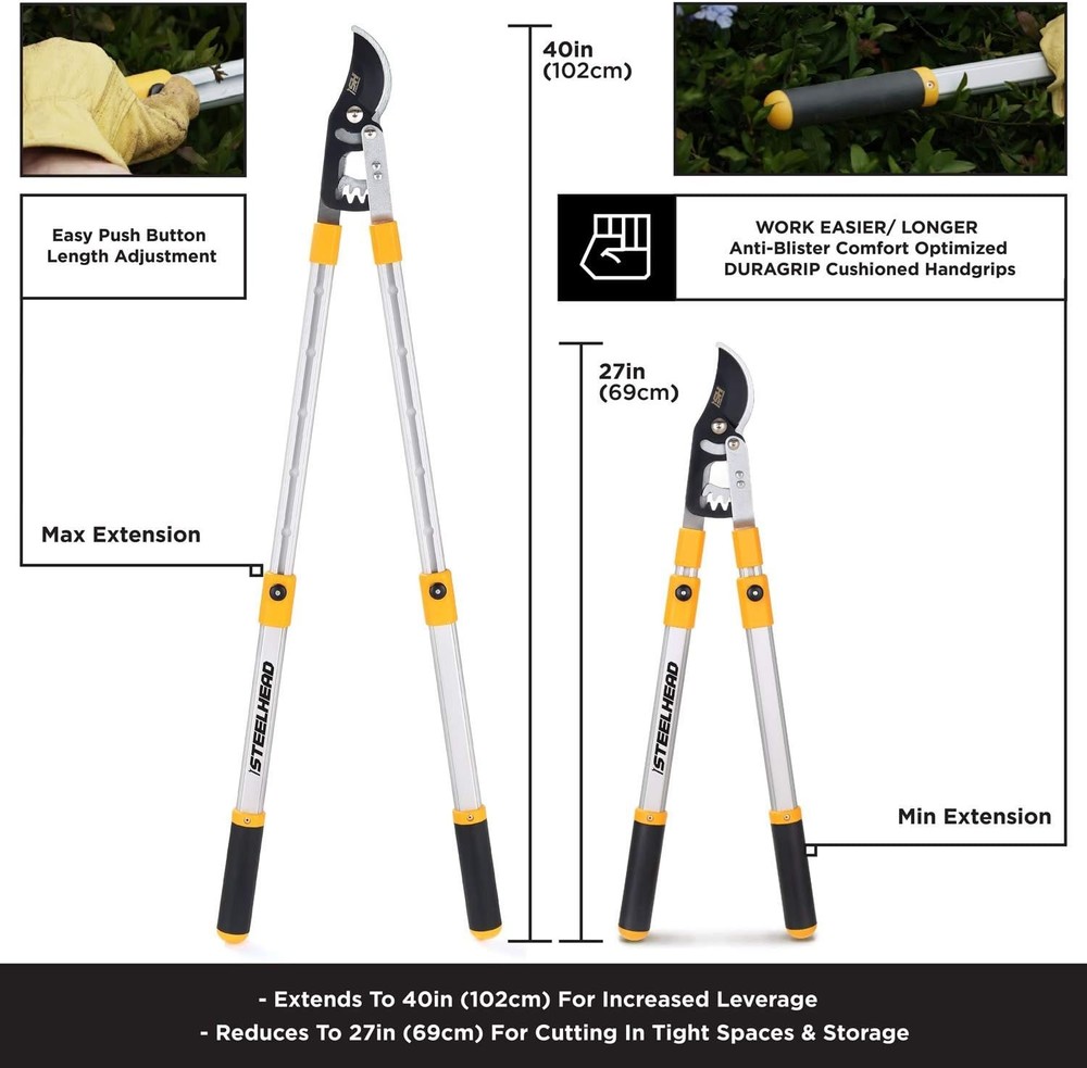 Extendable Handles Bypass Lopper Pruner Tree Limb & Branch Trimming Cutting Tool