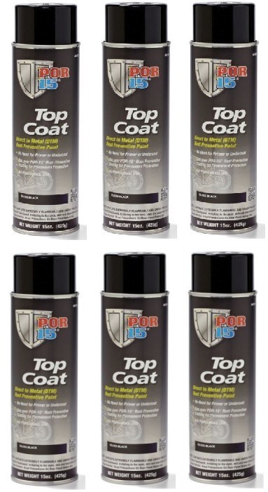 POR-15 45818 Top Coat Gloss Black Spray Paint, 15 Fluid Ounces (6 Pack)