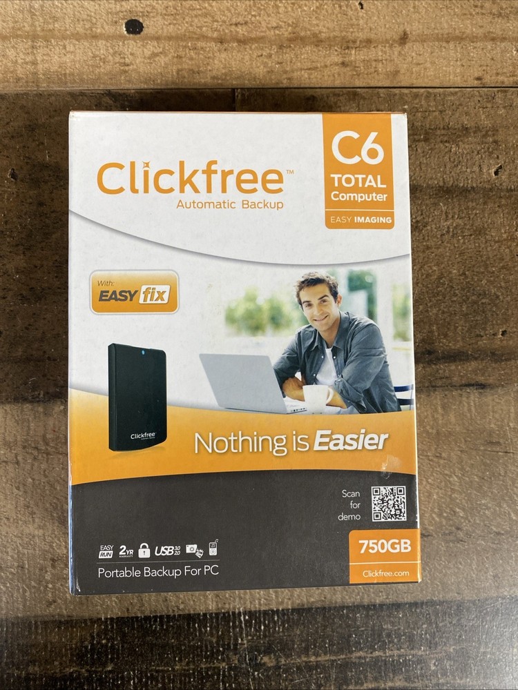 Clickfree Automatic Backup C6 For PC Computer Portable 750GB Storage