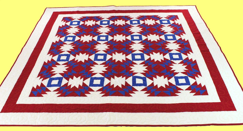 Handmade Patchwork Pineapple design FINISHED QUILT Great Patriotic colors