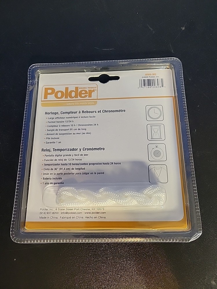 Polder 3-IN-1 Timer Clock & Stopwatch 898-90 Multi Function Tool w/ Lanyard NEW