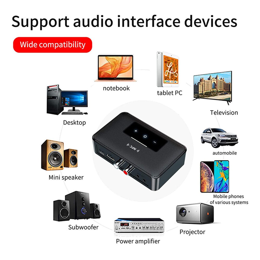 New Wireless Bluetooth 5.0 Receiver Aux NFC to 2 RCA Audio Stereo Adapter 3.5mm