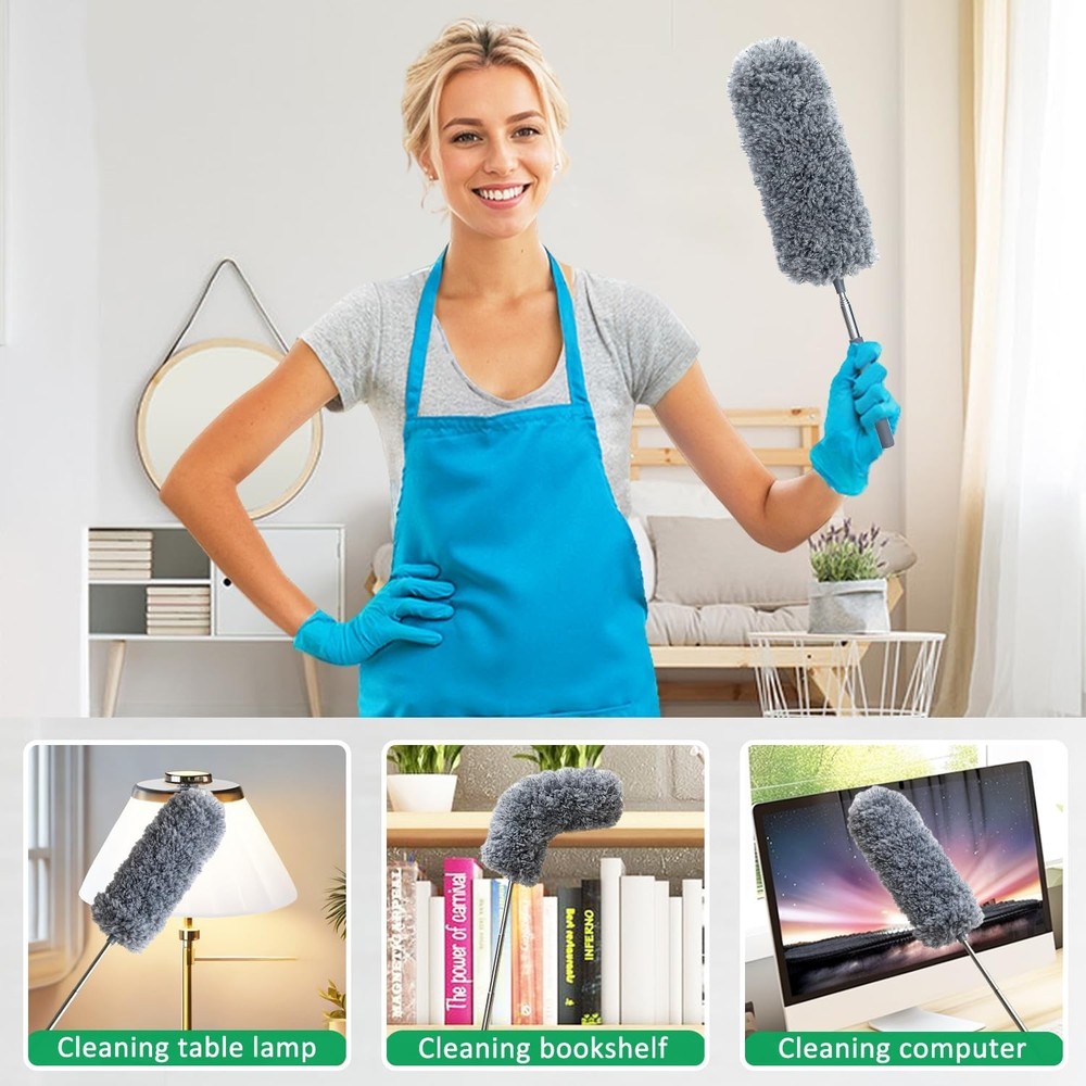 2 Pack Microfiber Feather Duster for Cleaning, Hand Washable Dusters with Ext...