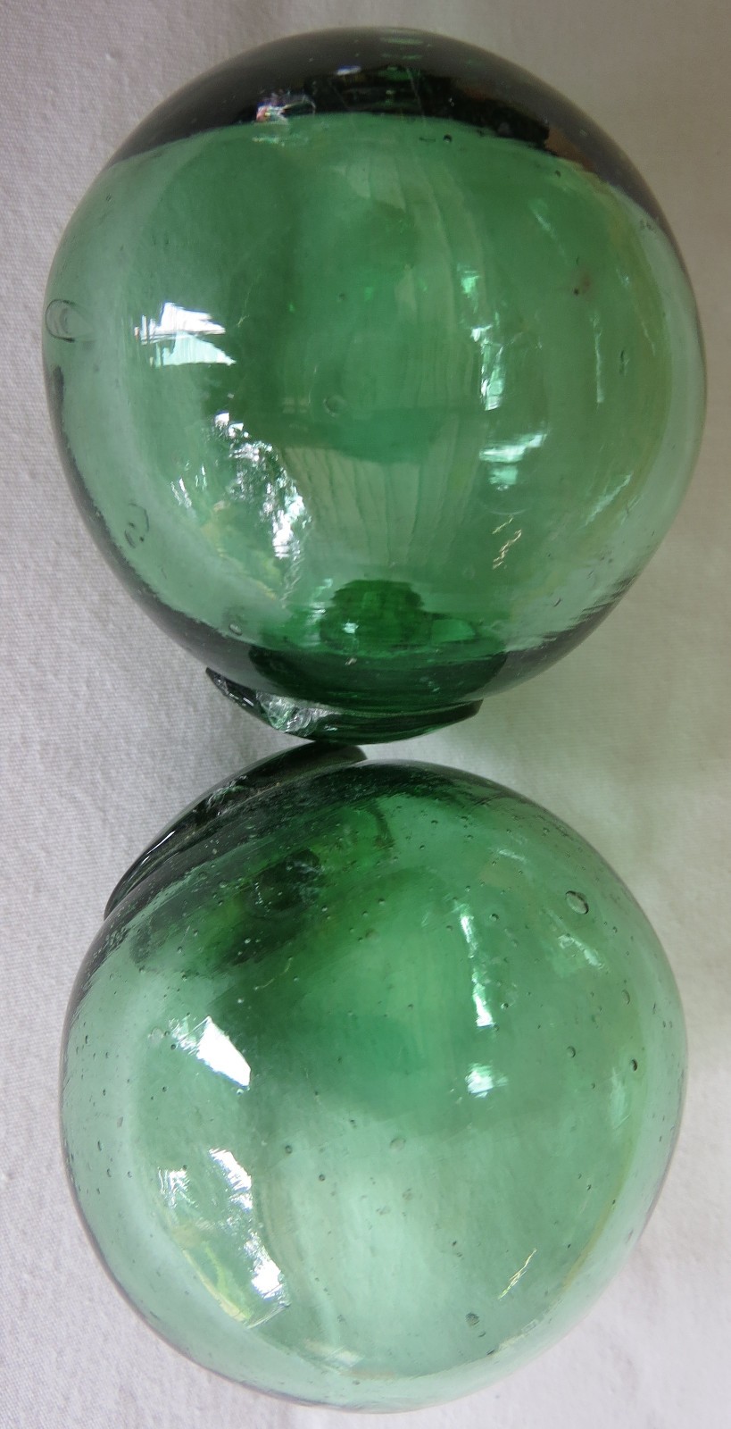 Asian Blown Glass Fishing FLOATS 2-2.5" LOT-2 Green Seal Button USA BZ