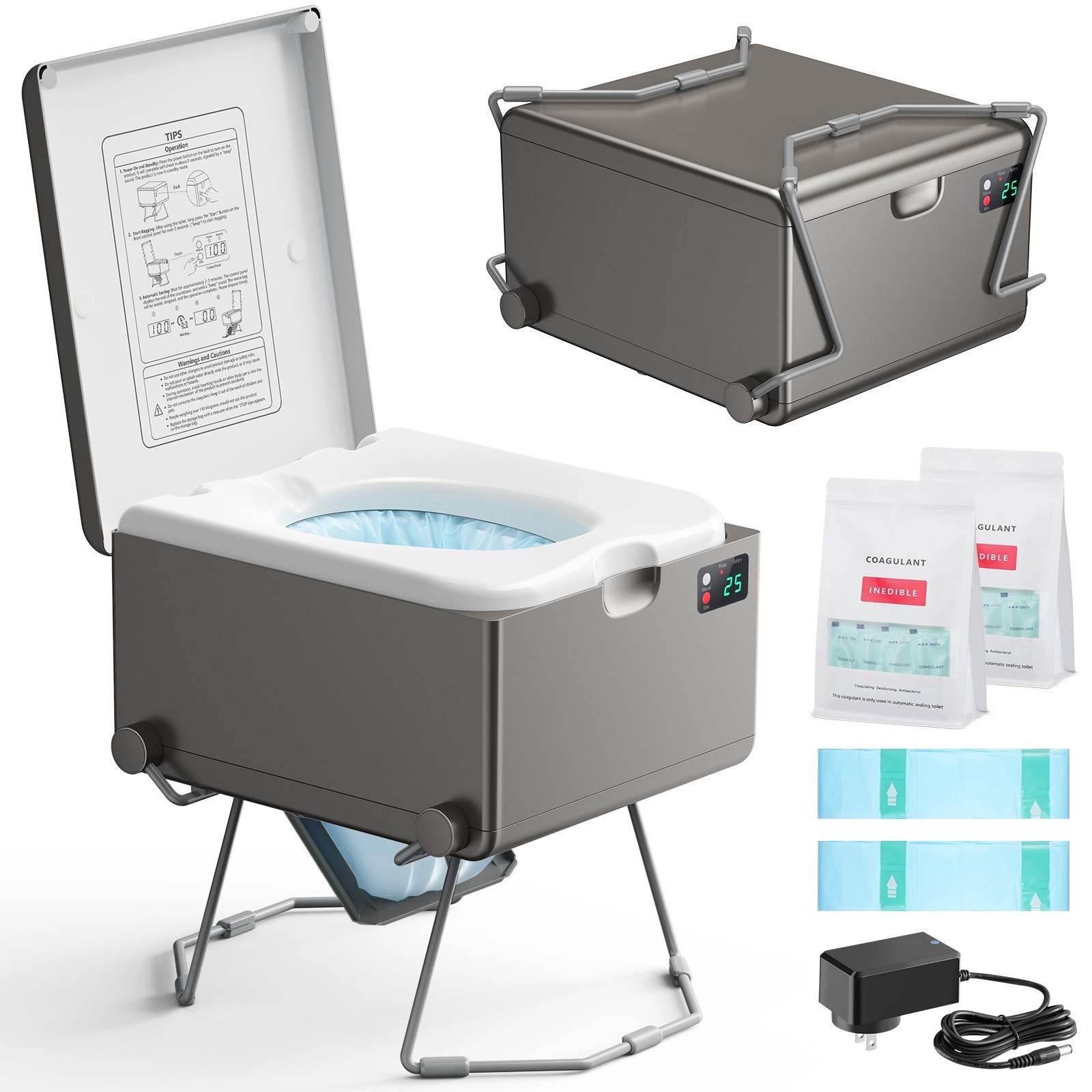 LE-310 Grey Dry Flush Toilet – Waterless, Odorless, Self-Contained Portable