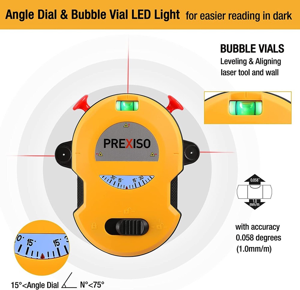 PREXISO Multi Surface Laser Level 30Ft Horizontal Vertical Line Laser Mount Base