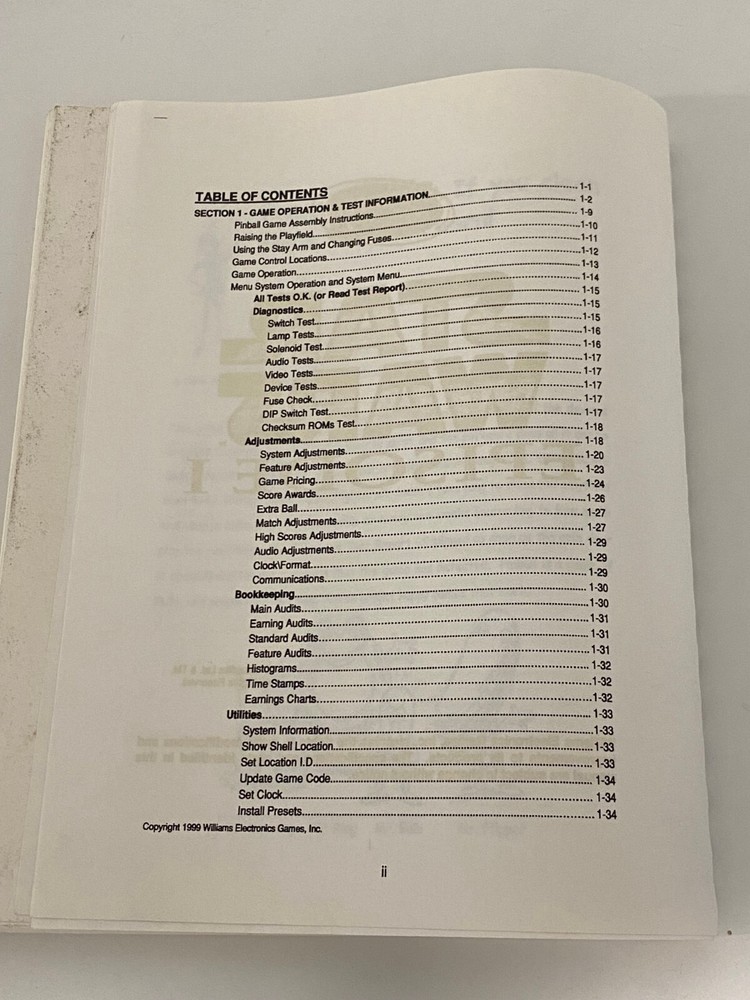 ORIGINAL-WLLIAMS ELECTRONICS-STAR WARS EPISODE I-OPERATIONS MANUAL