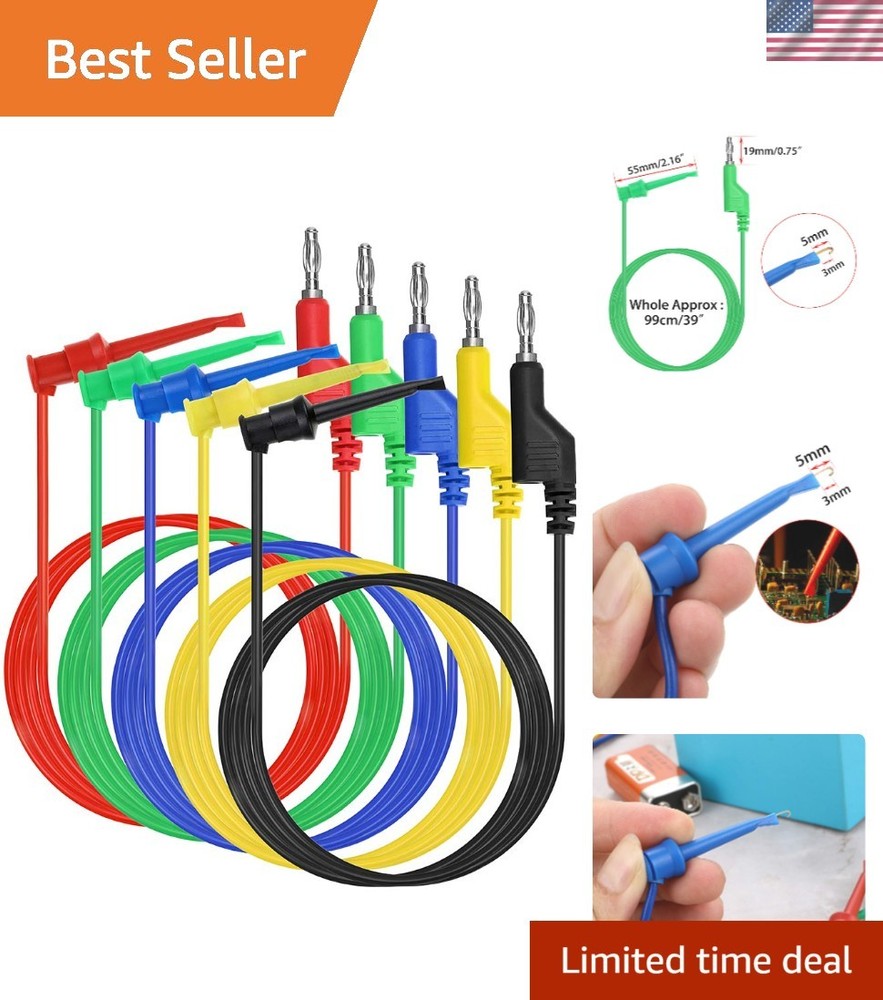 5-Pc Banana Plug  Hook Cable Kit - Ideal for Electrical Testing