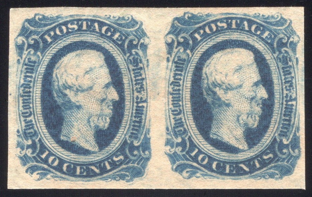 Confederate, CSA #12d (KB) 10¢ Dark Blue, Horiz Pair, Mint-OG-NH, Deep Color!