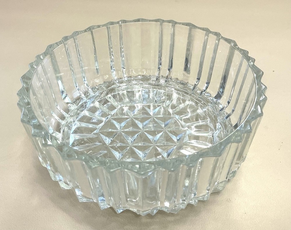 Anchor Hocking Crystal Covered Round Lid Geometric Pattern Candy Trinket Dish