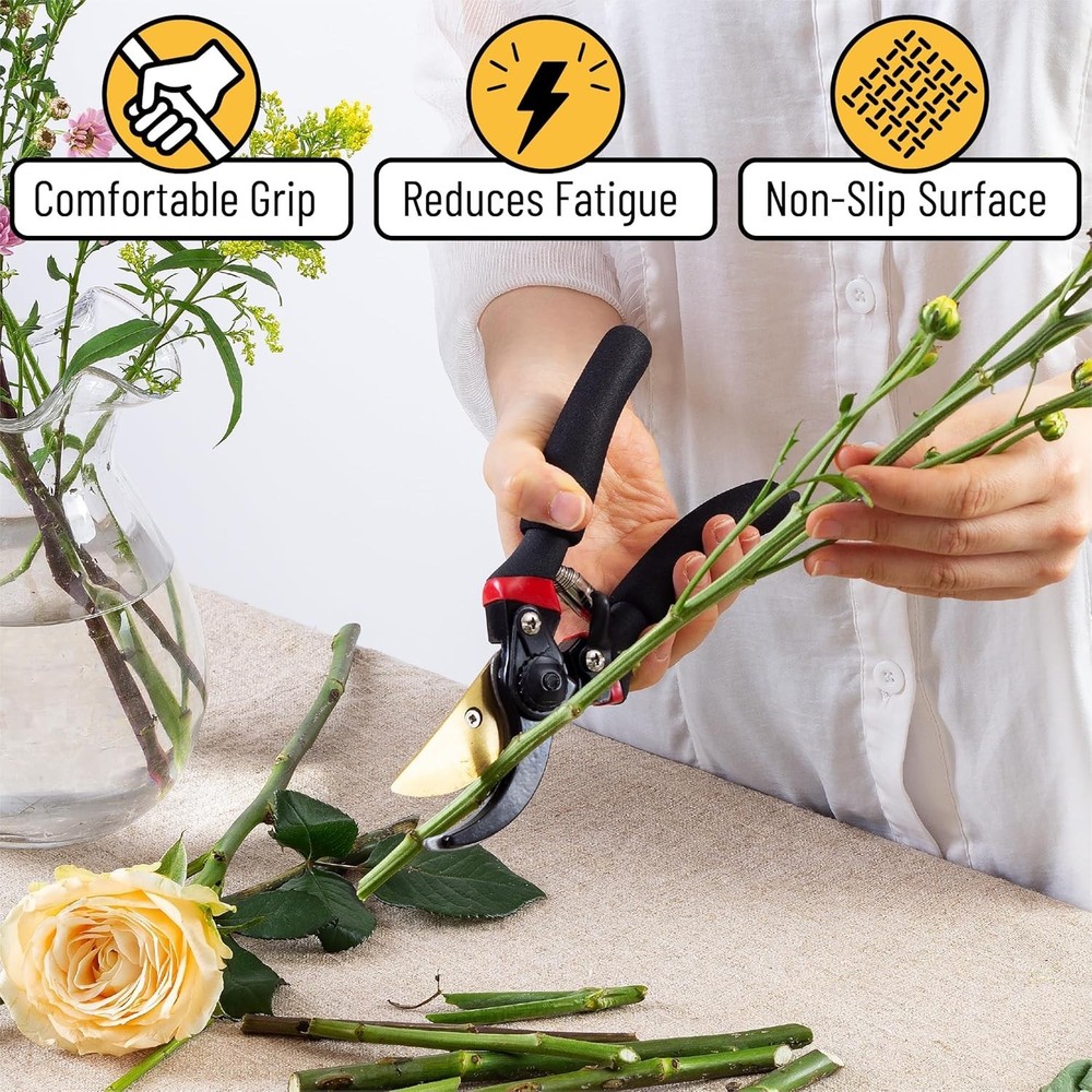 8-Inch Professional Pruning Shears with Titanium Blade - Ergonomic & Lightweight