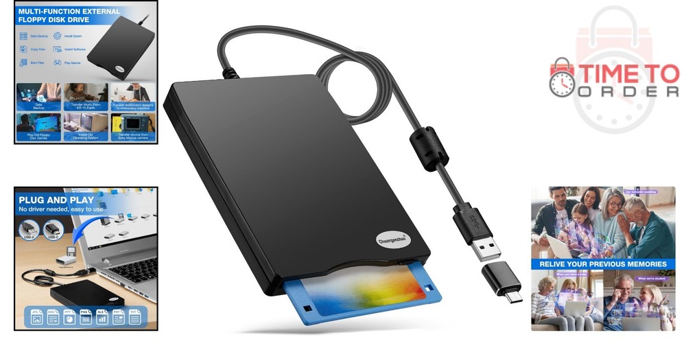 Floppy Disk Reader USB 3.5 Inch 1.44MB External Drive for Windows PCs Laptops