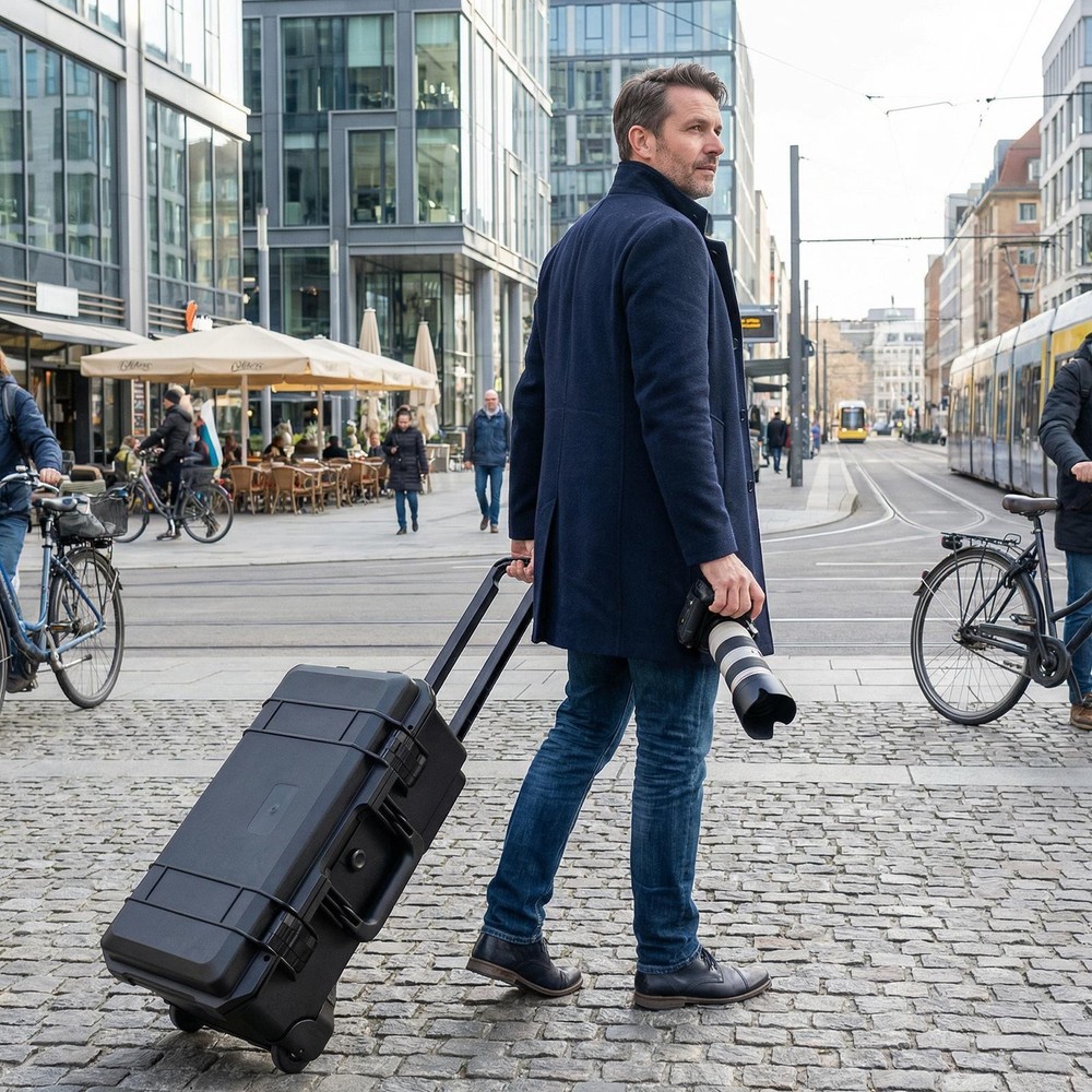 Rolling Hard Camera Case with Wheels, Large, Black, Solid, 22"L x 14"W x 9"H