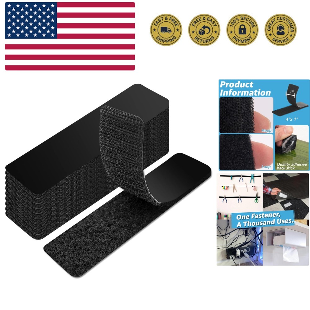 40 Sets Hook and Loop Tape Sticky Back,1 in. x 4 in. Double-Sided Command Adh...