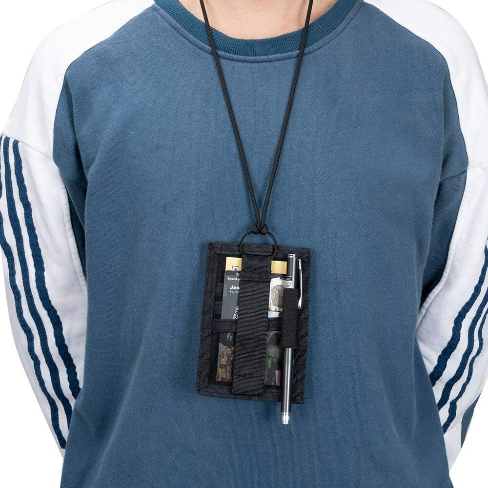Tactical ID Card Holder Organizer Hook&Loop Patch Badge Holder with Neck Lanyard