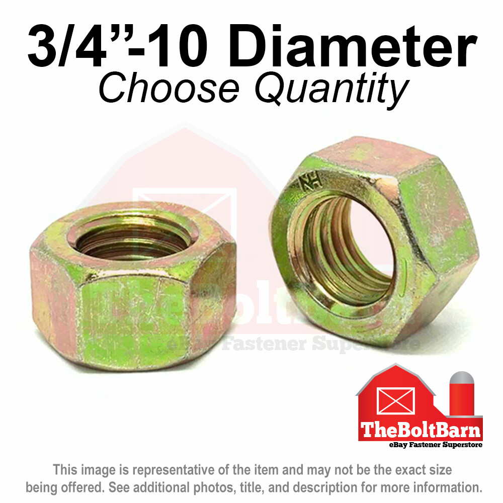 3/4"-10 Grade 8 Finished Hex Nuts Zinc Yellow Coarse Thread (Pick Quantity)