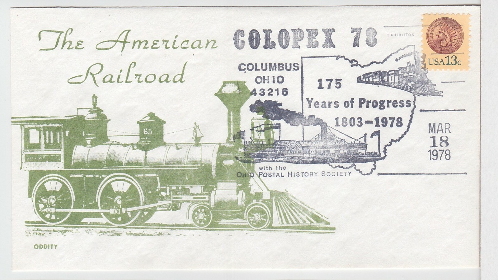TurtlesTradingPost- Ohio- Columbus 1978- COLOPEX 78 Railroad Pictorial Cancel