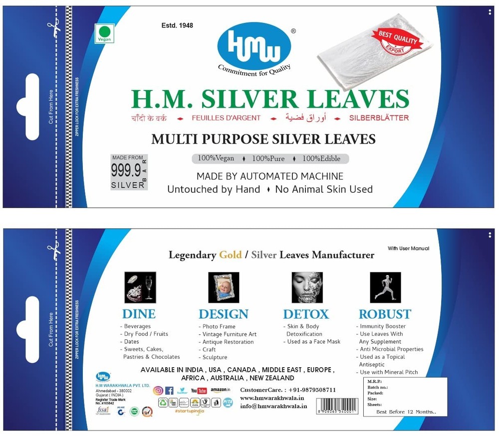 HMW Silver Leaves 15 Sheets (Pack Size: Med)