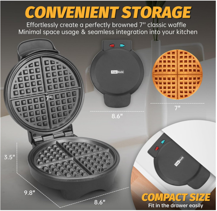 7 Inches Round Classic Waffle Maker Machine, Mini Waffle Maker, Non-stick