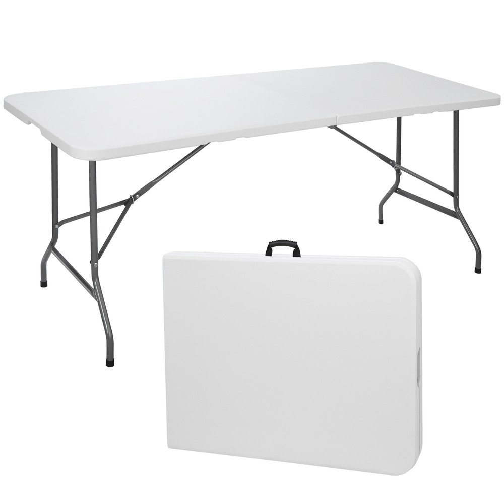 6' Plastic Table Fold-in-Half Picnic Utility Table w/ Handle Multipurpose White