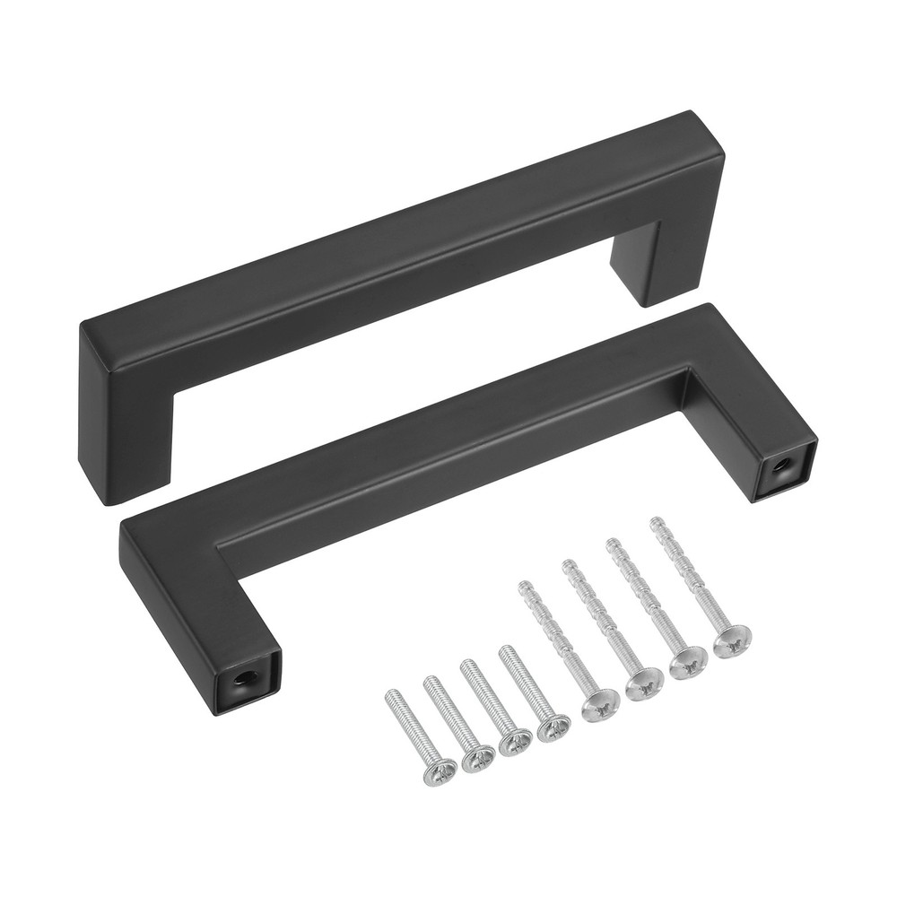 30 Pack Square Bar Drawer Handles, 4" Hole Center Kitchen Cabinets Pull, Black