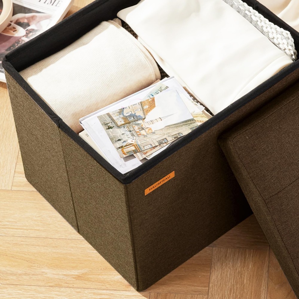 Ottoman with Storage Foot Rest Stool, Small Folding Footrest, Tufted Square C...