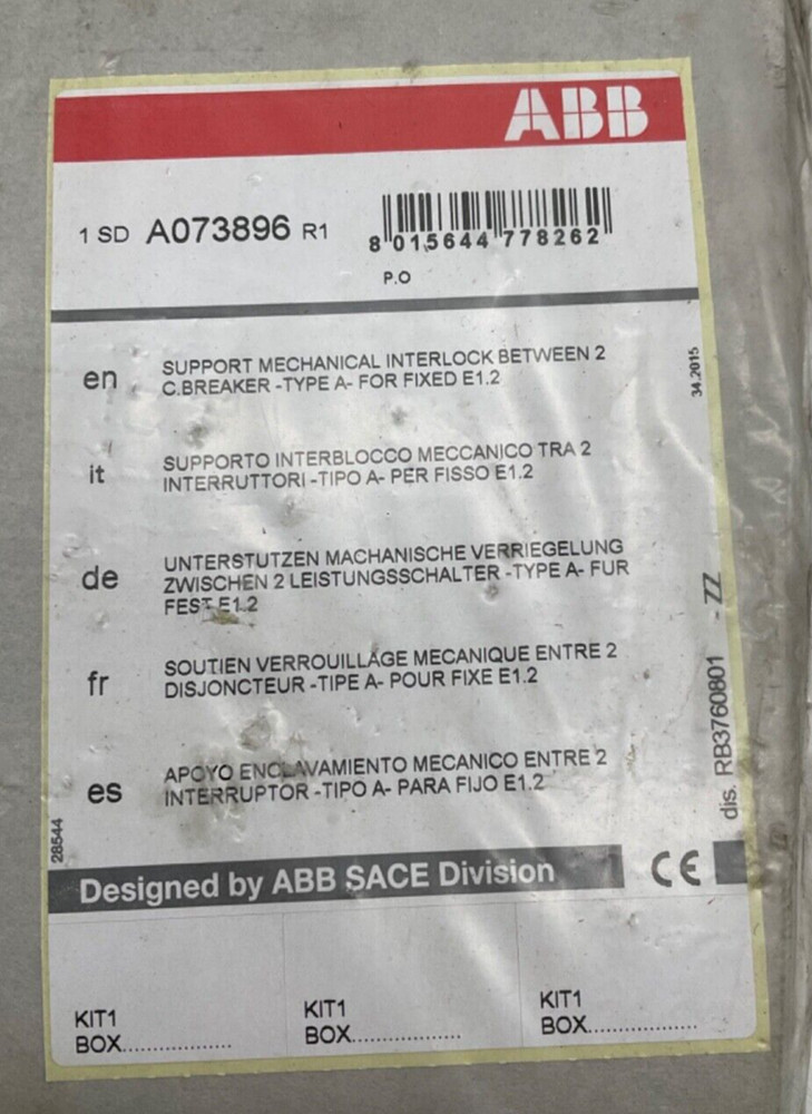 NEW ABB 1SDA073896R1 SUPPORT MECHANICAL INTERLOCK TYPE A FOR FIXED PART E1.2
