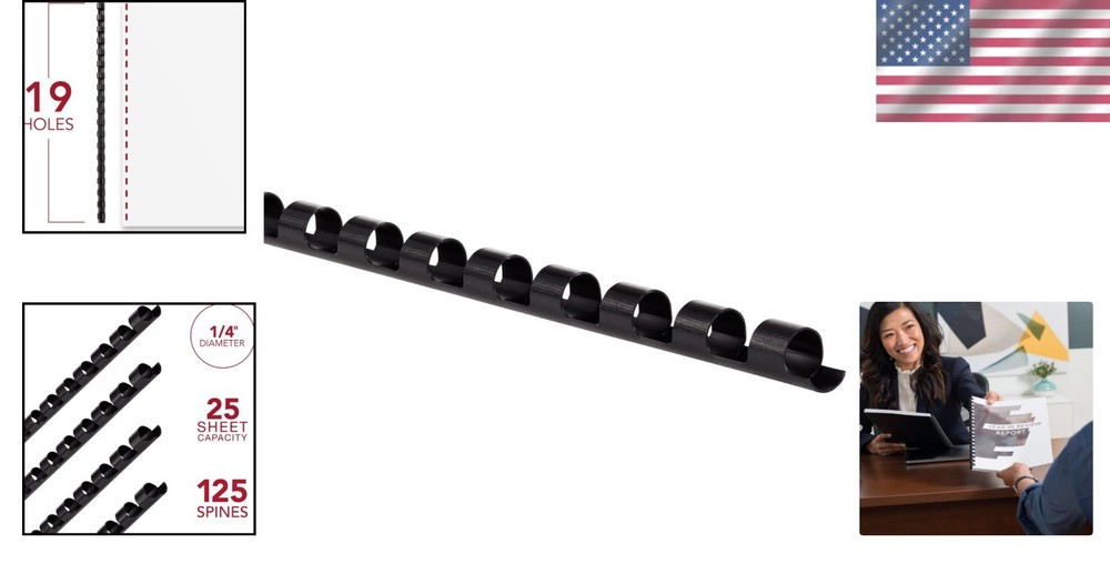 Effortless Document Binding with 1/4” Black CombBind Spines, 125 Durable Spines