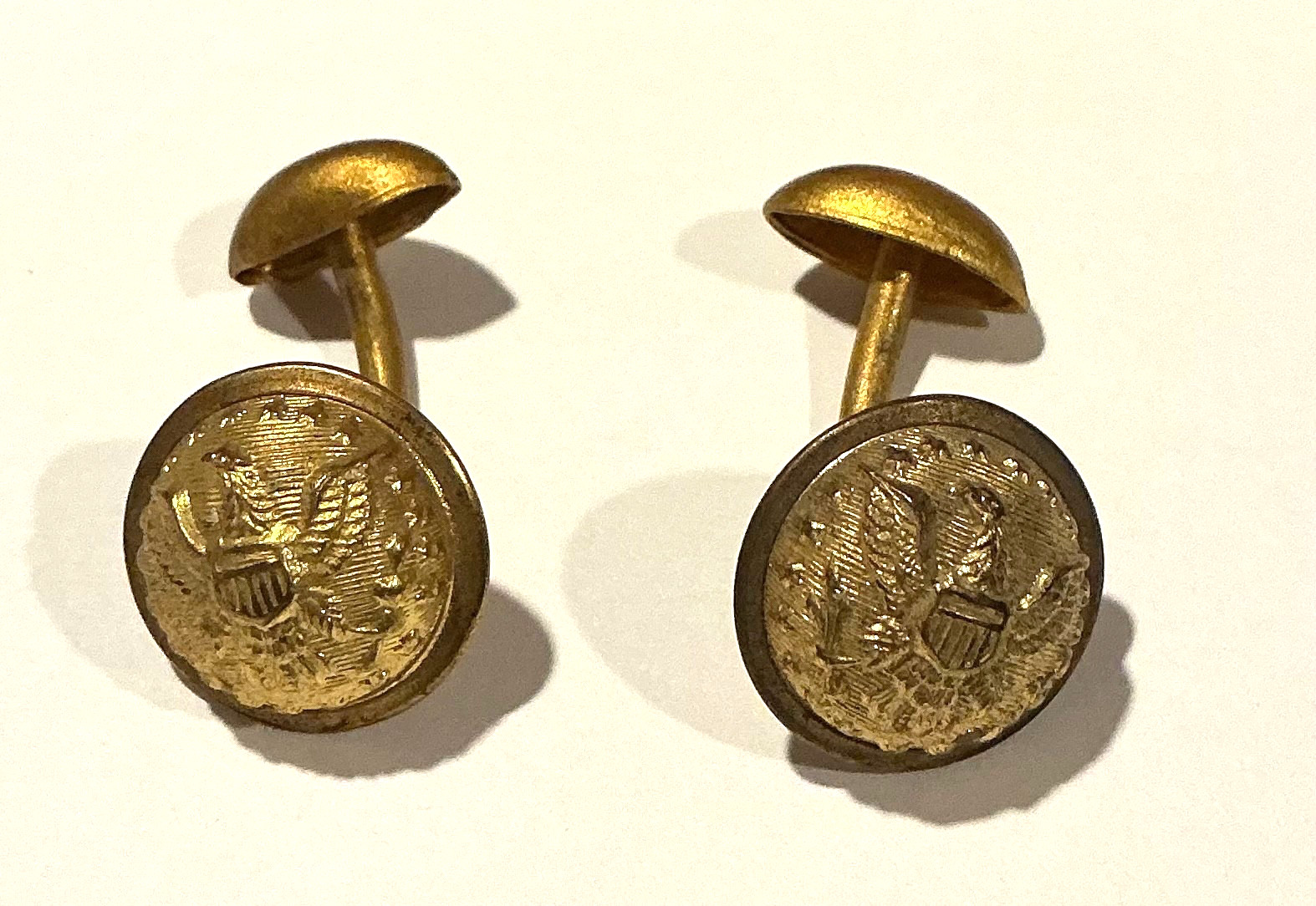 ANTIQUE MILITARY USA EAGLE BUTTON CUFFLINKS GOLD GILDED VICTORIAN CIVIL WAR ERA