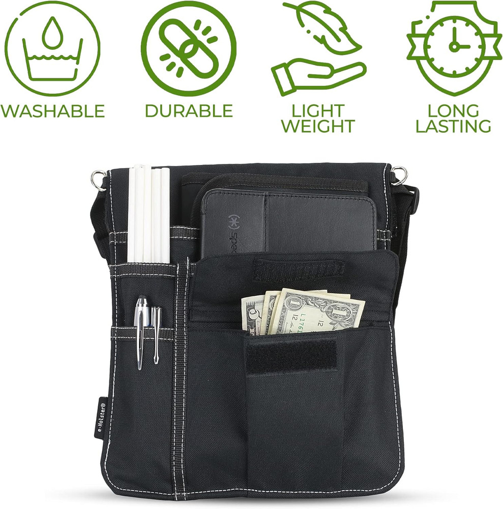 Waitress Apron with 5 Pockets - Black Server Apron with Adjustable/Removable Wai