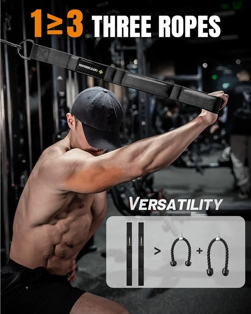 Gym Tricep Rope Cable Attachment Greater Range Motion Pull Down Back Face Pulls