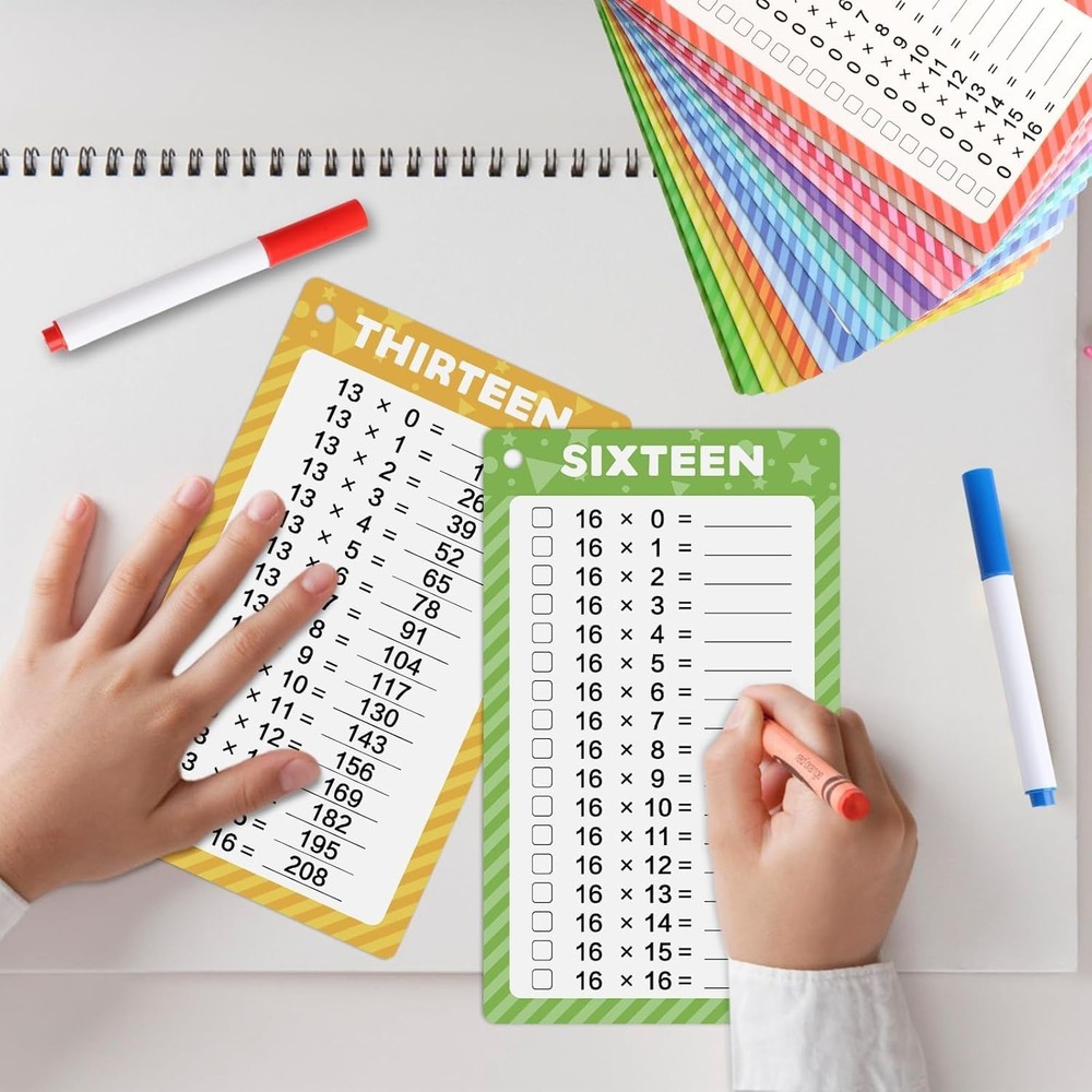 0-16 Times Table Multiplication Game Flashcards for Kids Math Learning, 17 Pc...