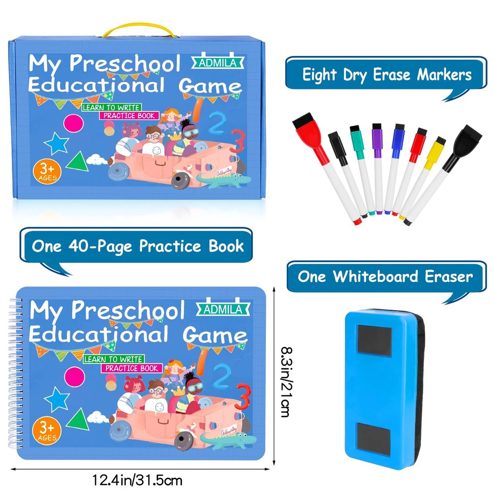 Preschool Learning Activities Educational Workbook, Handwriting Medium, Blue