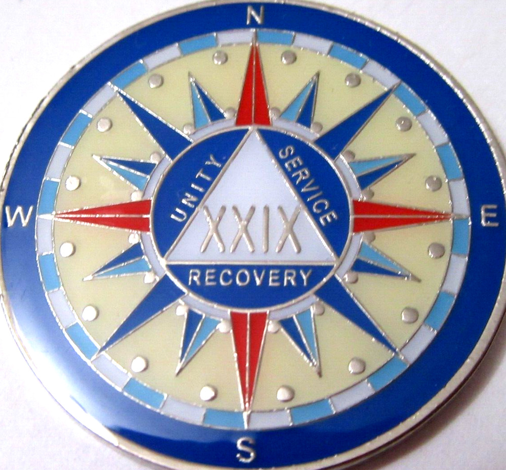 Alcoholics Anonymous medallion year 29 Compass AA Sober Chip token