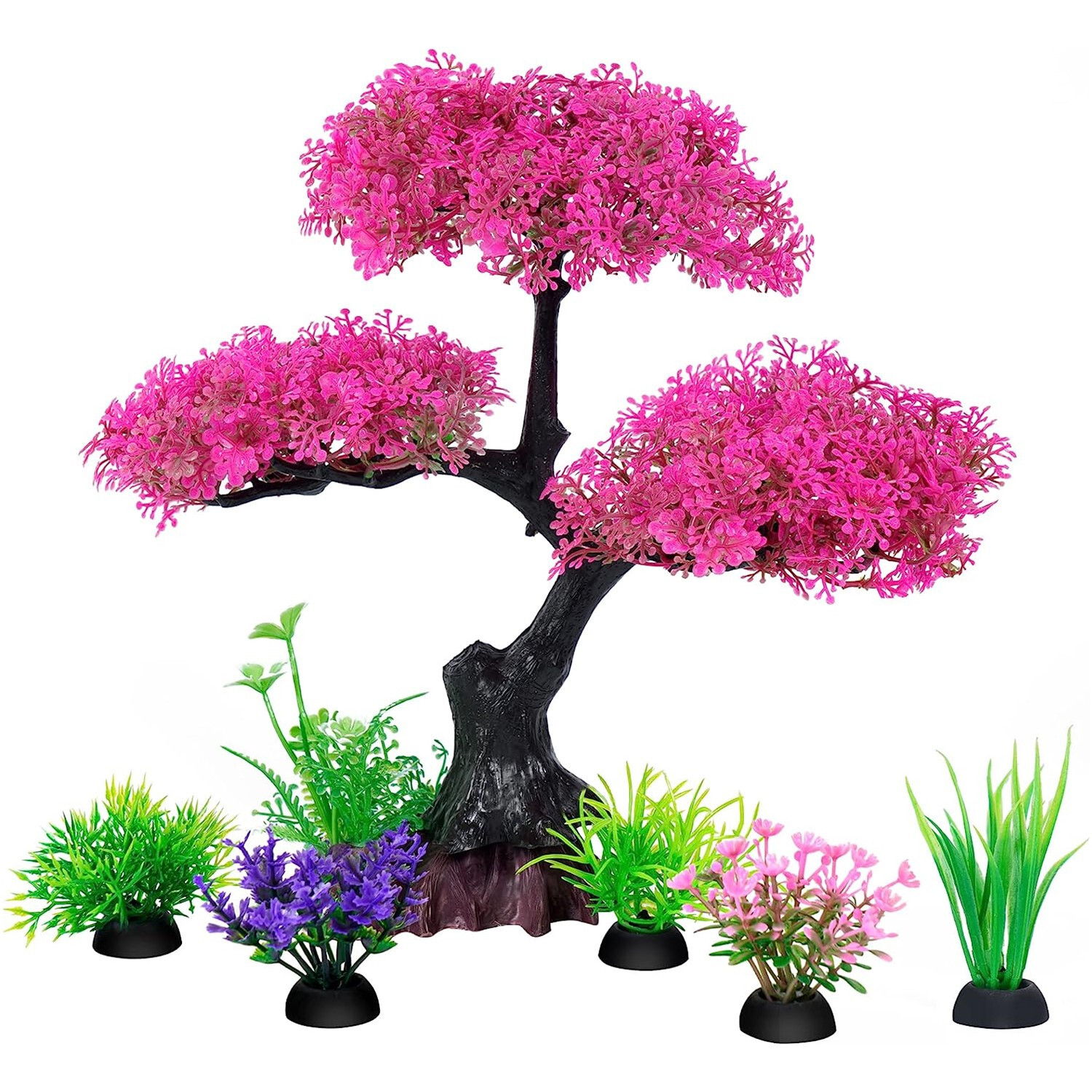 Aquarium Artificial Plants Cherry Blossom Tree & Grass Fish Tank Decor Set Kit