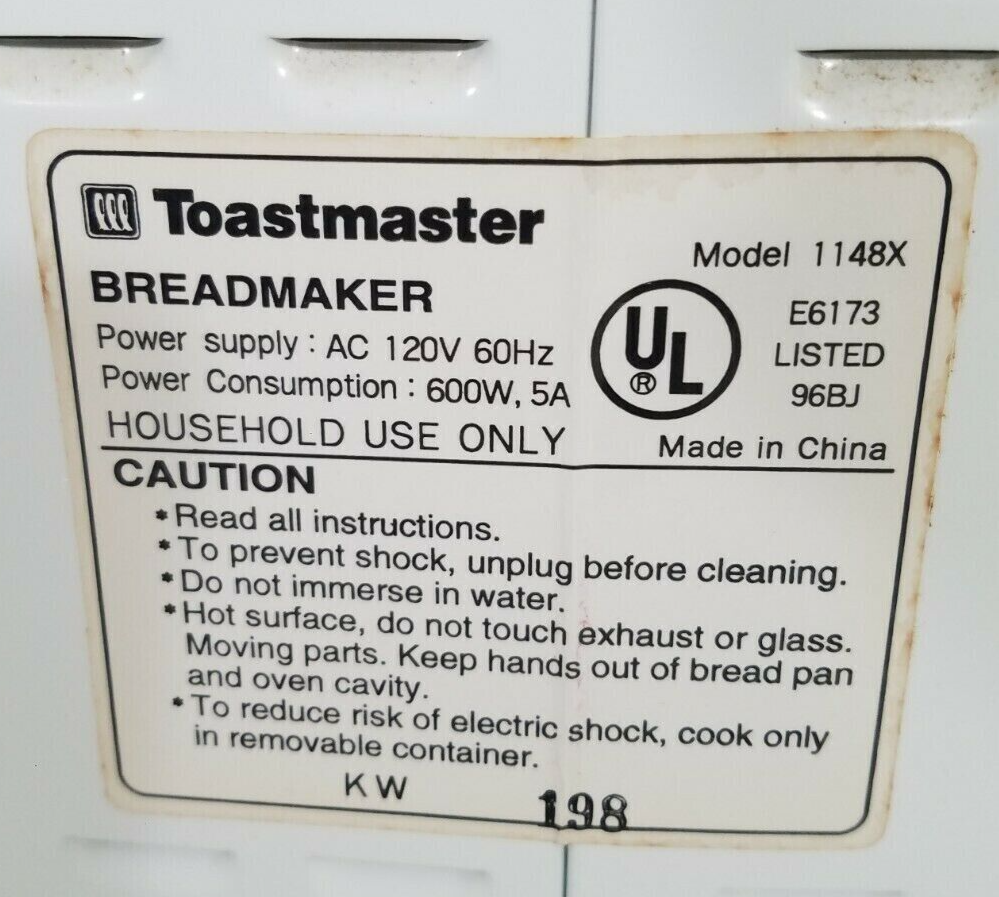 Electronic Control Panel for Toastmaster Bread Box Breadmaker Model 1148X